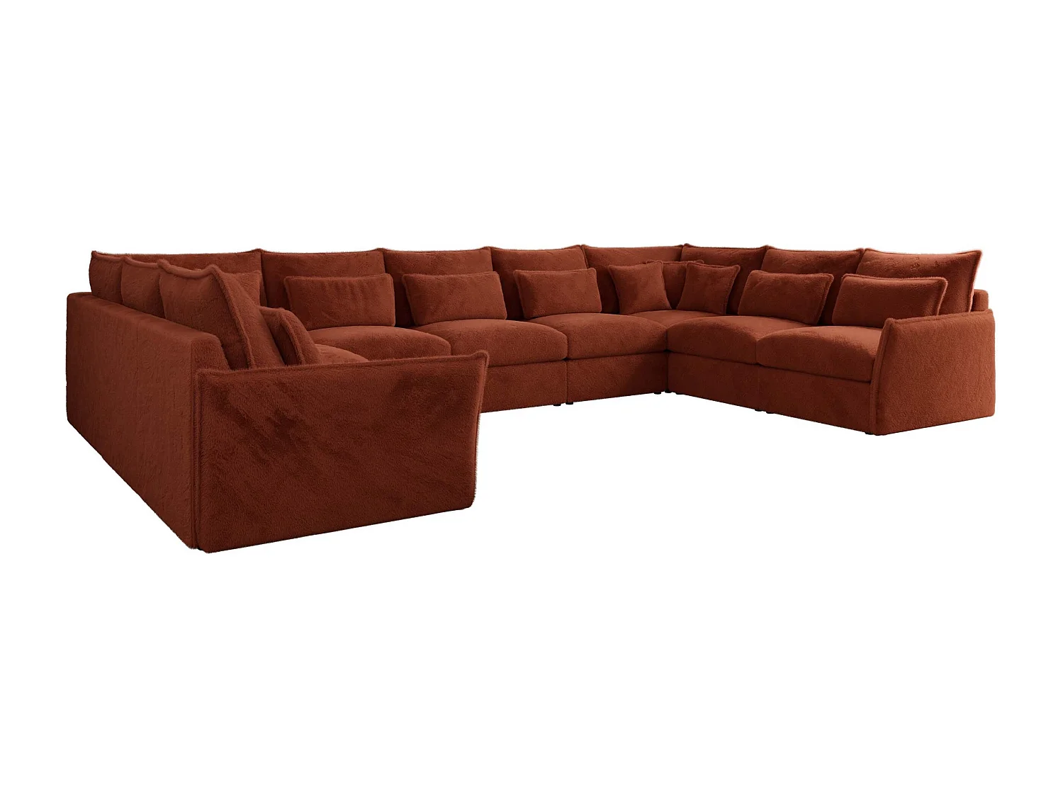 Ecksofa VERSO U9M - XXL Wohnlandschaft Ecke, modulare, Armlehnen und lose Kissen - Orange Plüsch