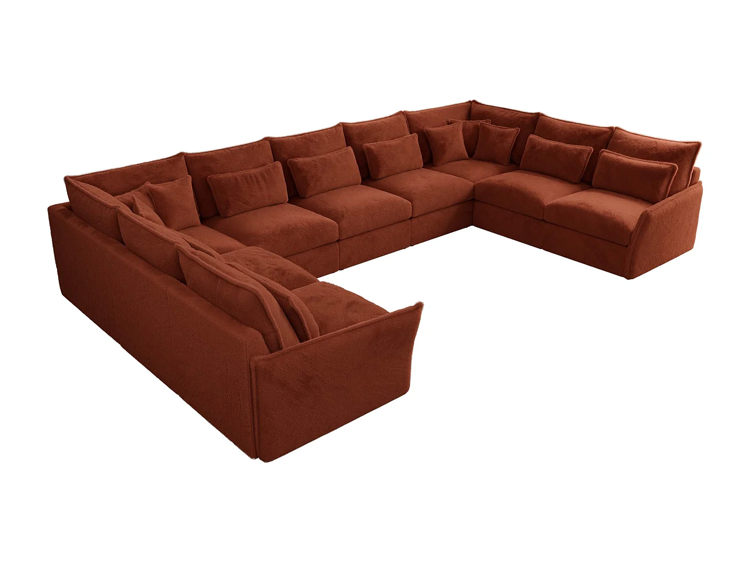 Ecksofa VERSO U9M - XXL Wohnlandschaft Ecke, modulare, Armlehnen und lose Kissen - Orange Plüsch