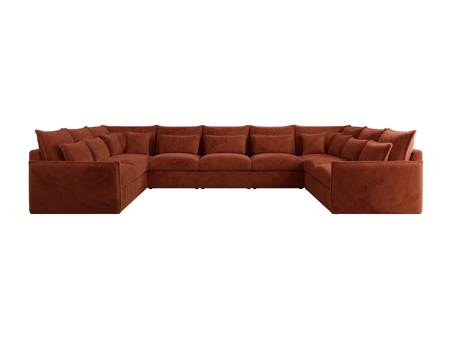 Ecksofa VERSO U9M - XXL Wohnlandschaft Ecke, modulare, Armlehnen und lose Kissen - Orange Plüsch