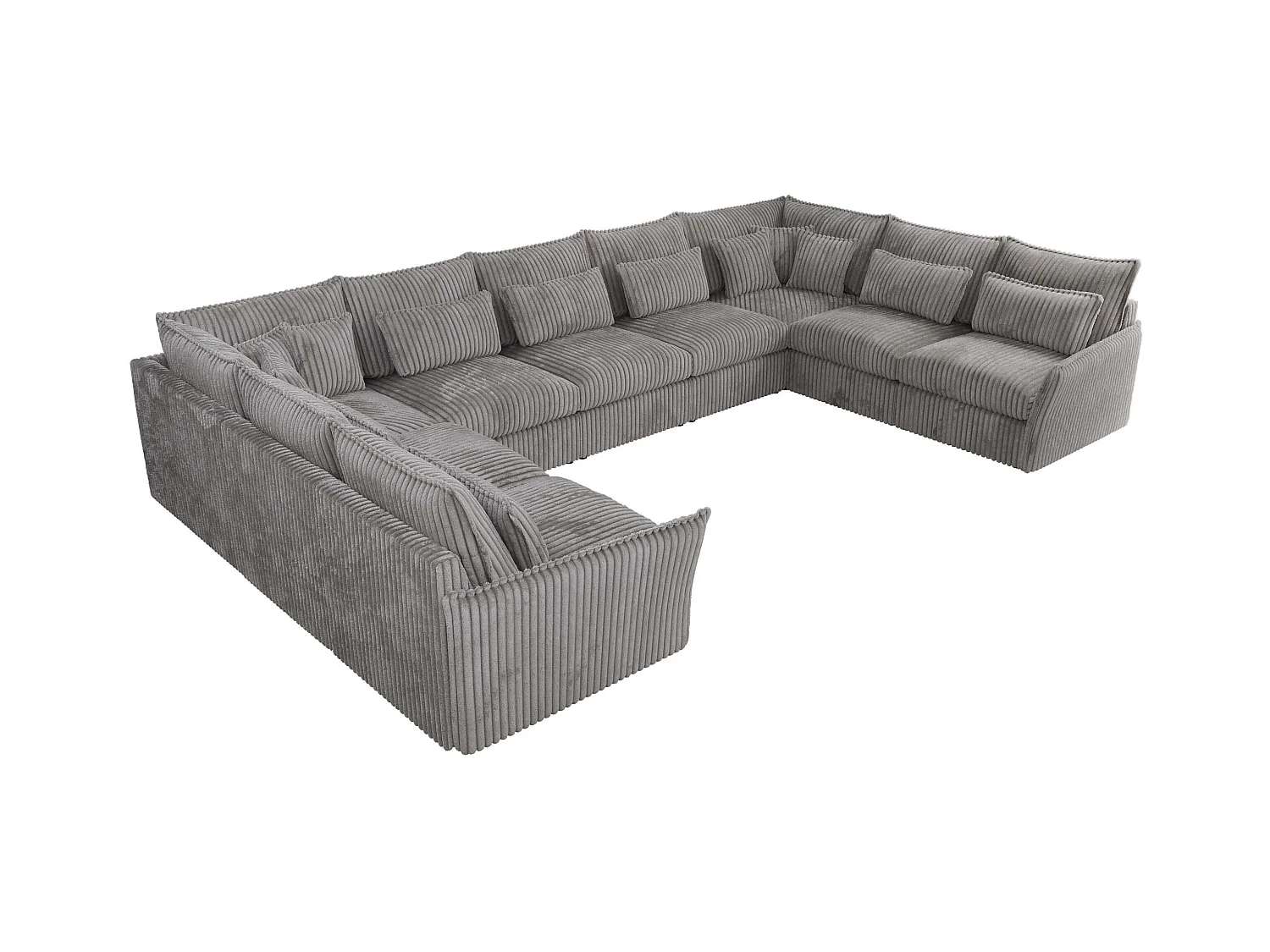 Ecksofa VERSO U9M - XXL Wohnlandschaft Ecke, modulare, Armlehnen und lose Kissen - Hellgrau Cord