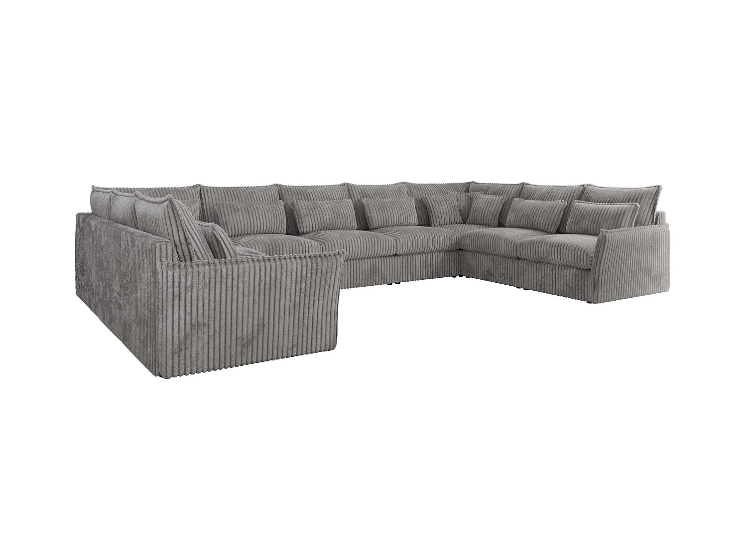 Ecksofa VERSO U9M - XXL Wohnlandschaft Ecke, modulare, Armlehnen und lose Kissen - Hellgrau Cord