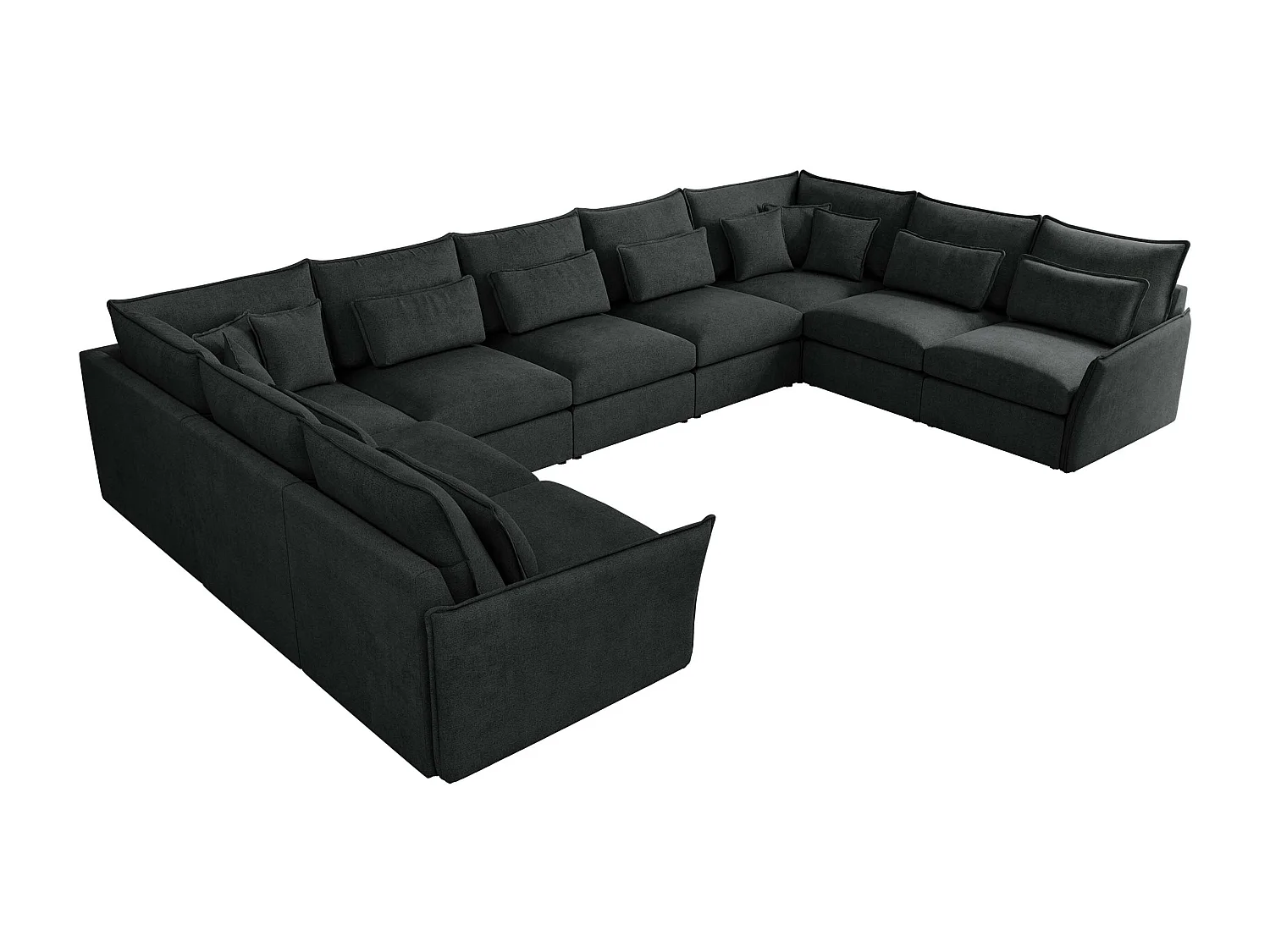 Ecksofa VERSO U9M - XXL Wohnlandschaft Ecke, modulare, Armlehnen und lose Kissen - Dunkelgrau Strukture