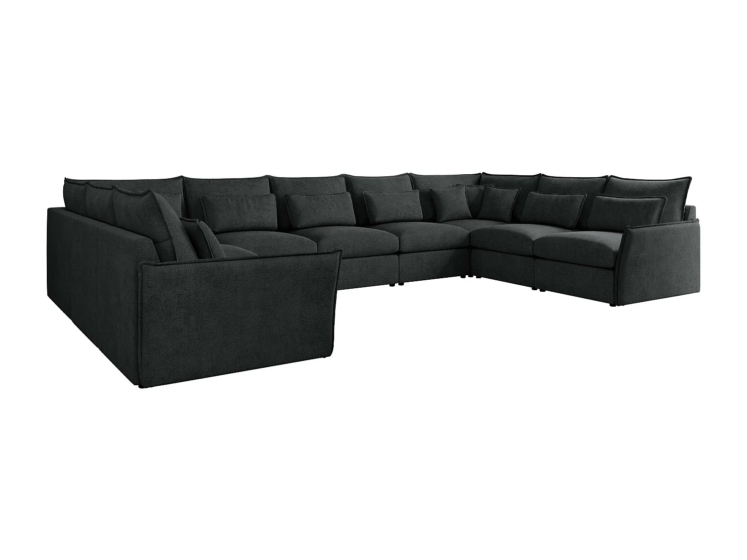 Ecksofa VERSO U9M - XXL Wohnlandschaft Ecke, modulare, Armlehnen und lose Kissen - Dunkelgrau Strukture