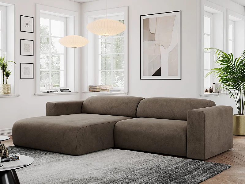 Ecksofa PASADENA - mit Armlehnen, Wohnlandschaft, freistehendes Sofa, große Ecke - Braun Velvet - Ecke Links