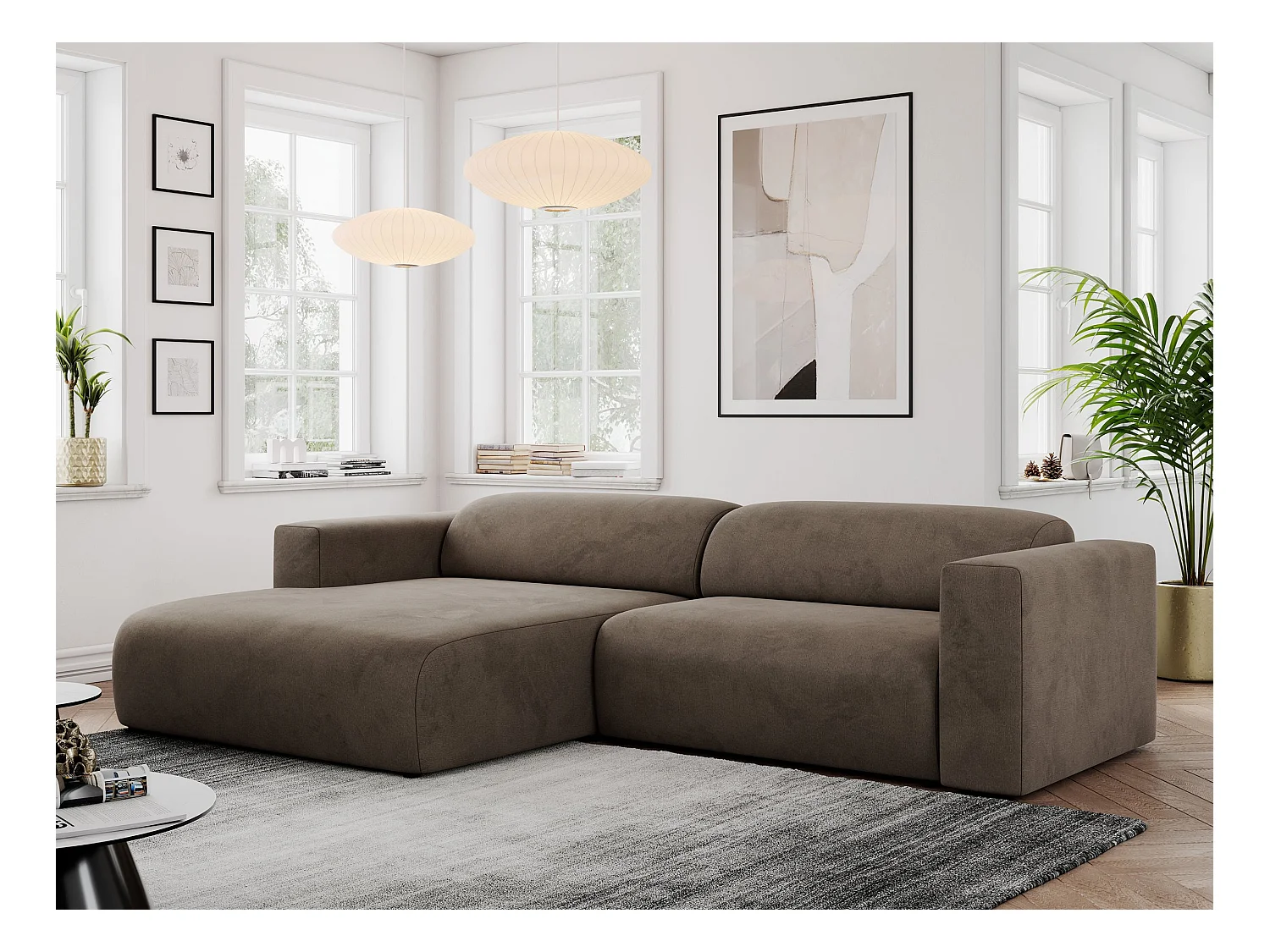 Ecksofa PASADENA - mit Armlehnen, Wohnlandschaft, freistehendes Sofa, große Ecke - Braun Velvet - Ecke Links