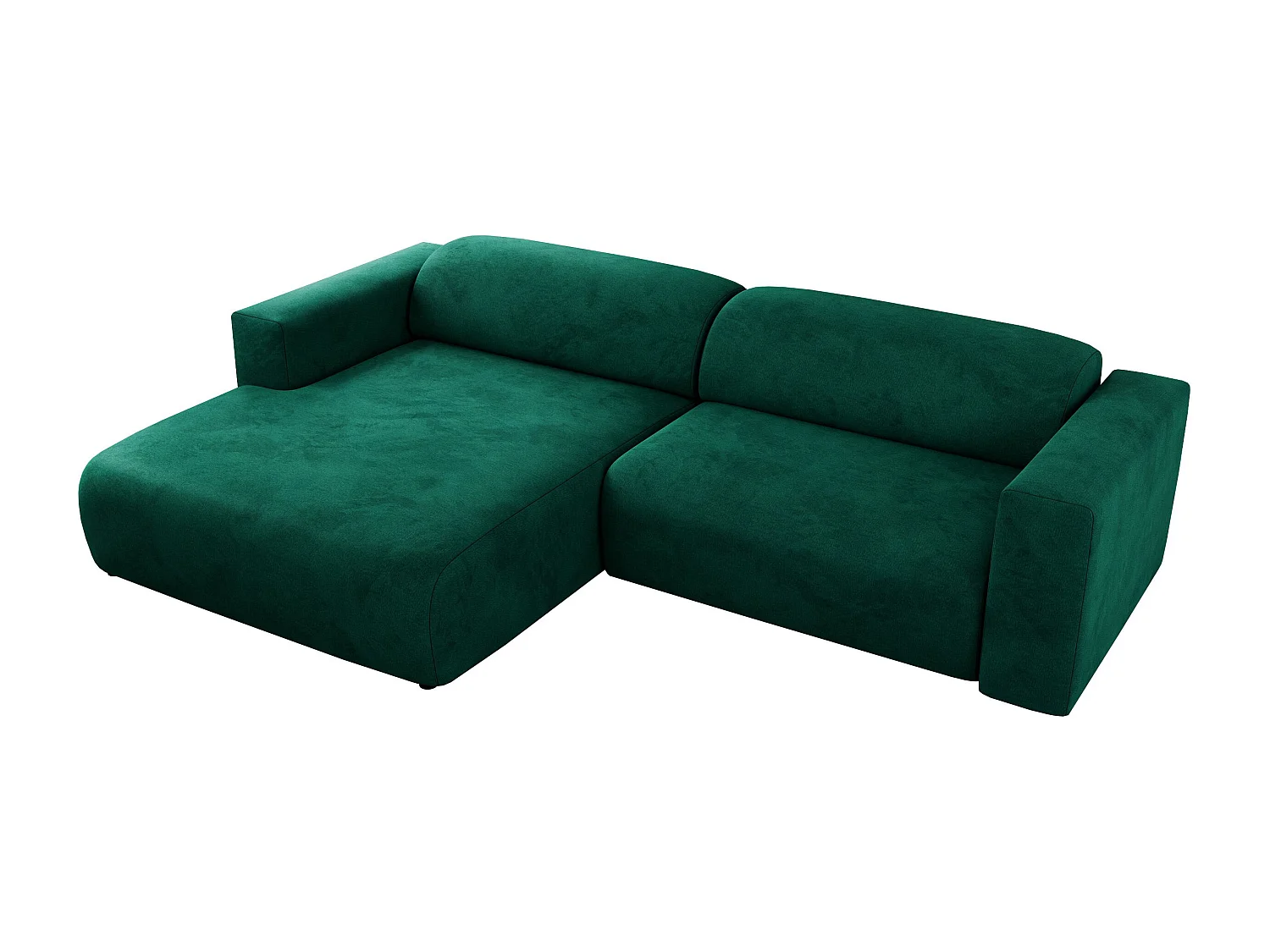Ecksofa PASADENA - mit Armlehnen, Wohnlandschaft, freistehendes Sofa, große Ecke - Dunkelgrün Velvet - Ecke Links
