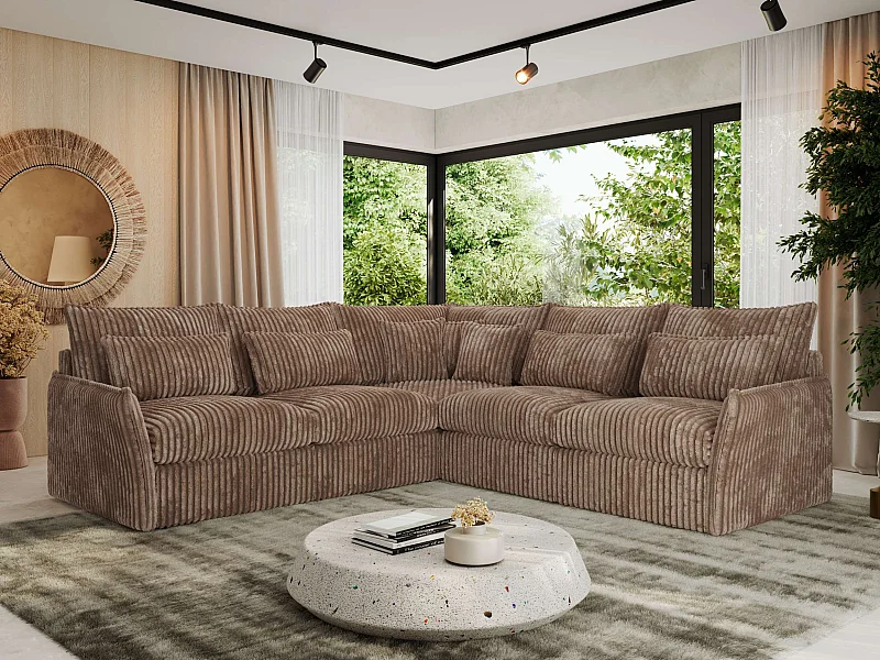 Ecksofa VERSO - modulare L-förmige Ecke, lose Kissen, Wohnlandschaft - Braun Cord