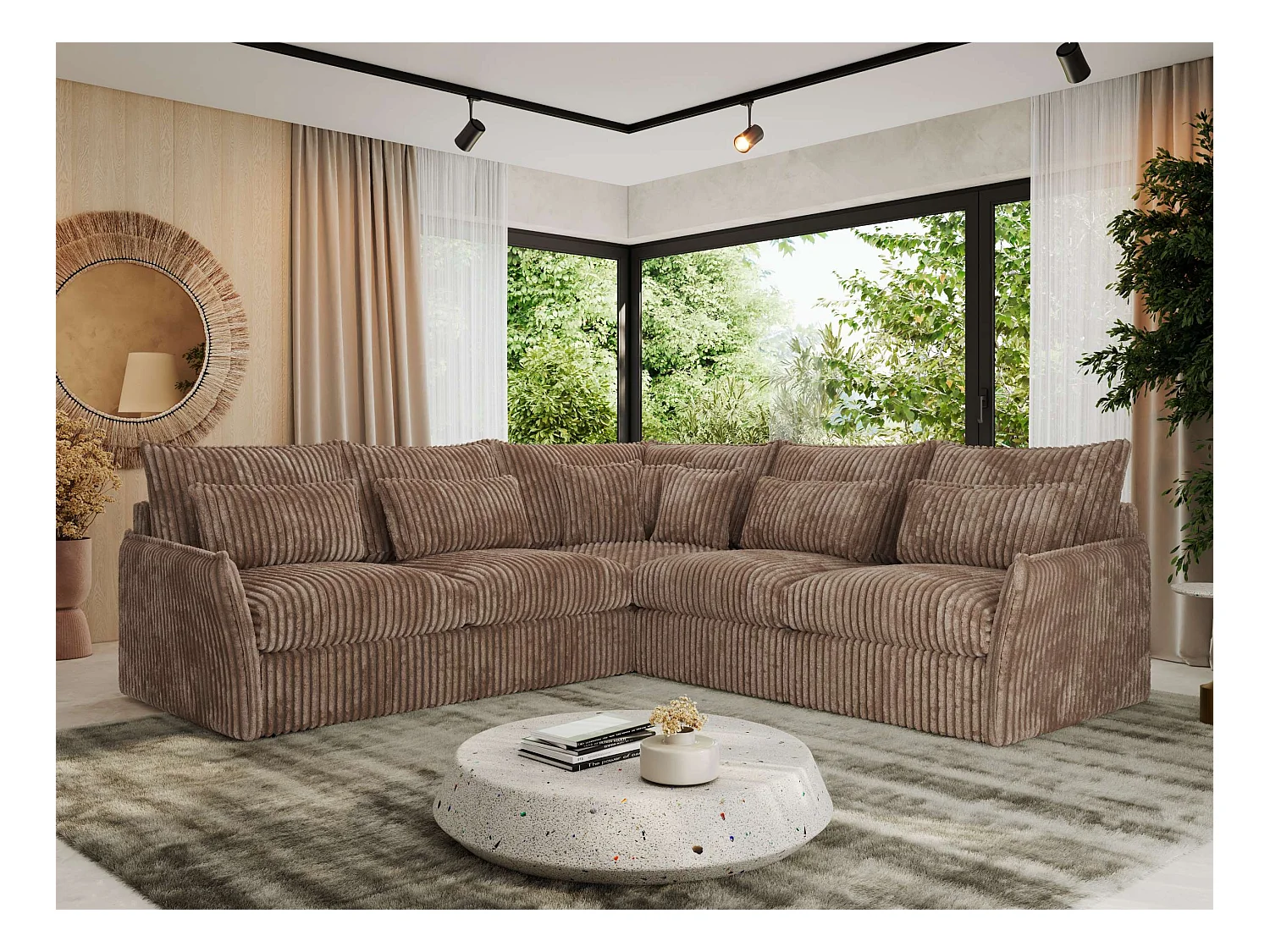 Ecksofa VERSO - modulare L-förmige Ecke, lose Kissen, Wohnlandschaft - Braun Cord