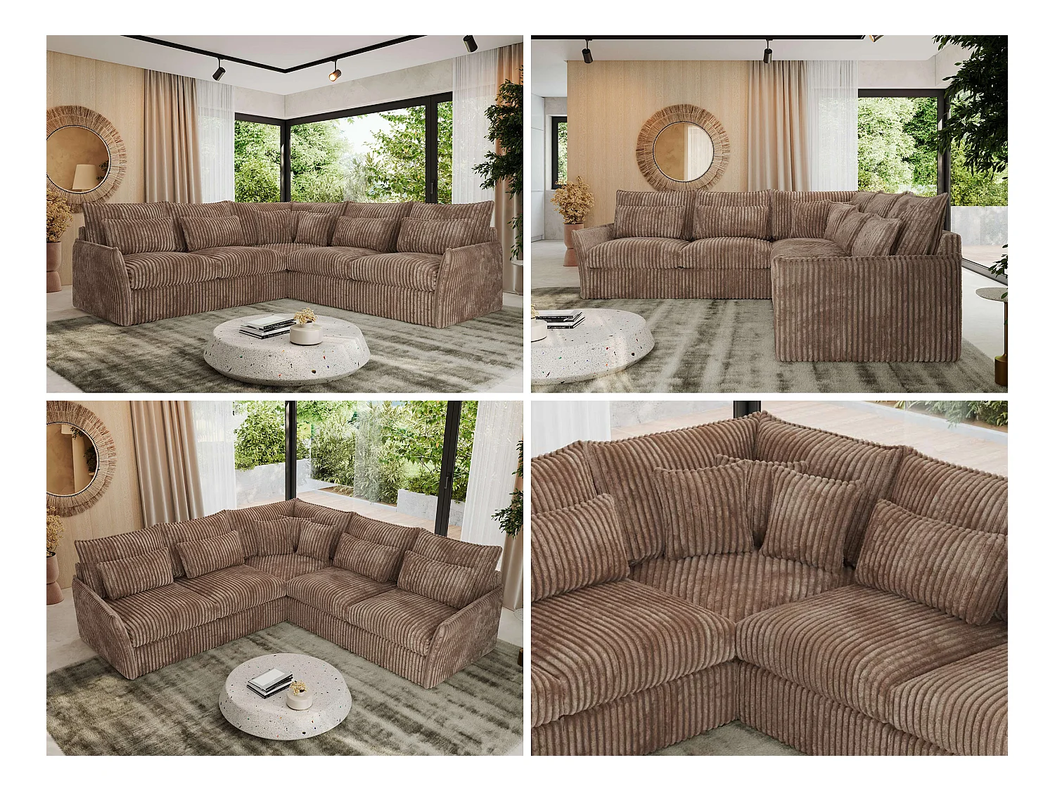 Ecksofa VERSO - modulare L-förmige Ecke, lose Kissen, Wohnlandschaft - Braun Cord