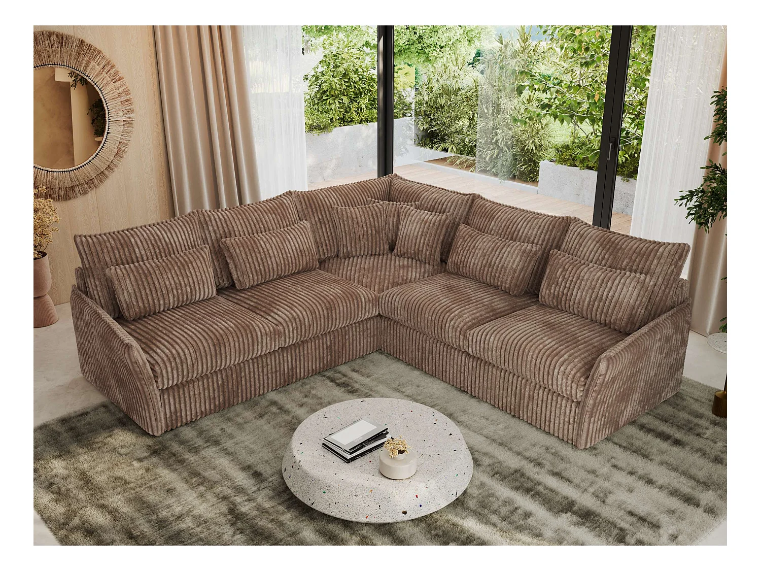 Ecksofa VERSO - modulare L-förmige Ecke, lose Kissen, Wohnlandschaft - Braun Cord