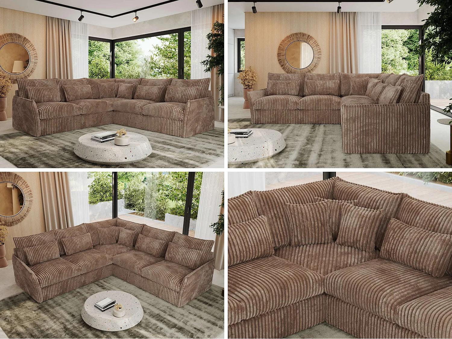 Ecksofa VERSO - modulare L-förmige Ecke, lose Kissen, Wohnlandschaft - Braun Cord