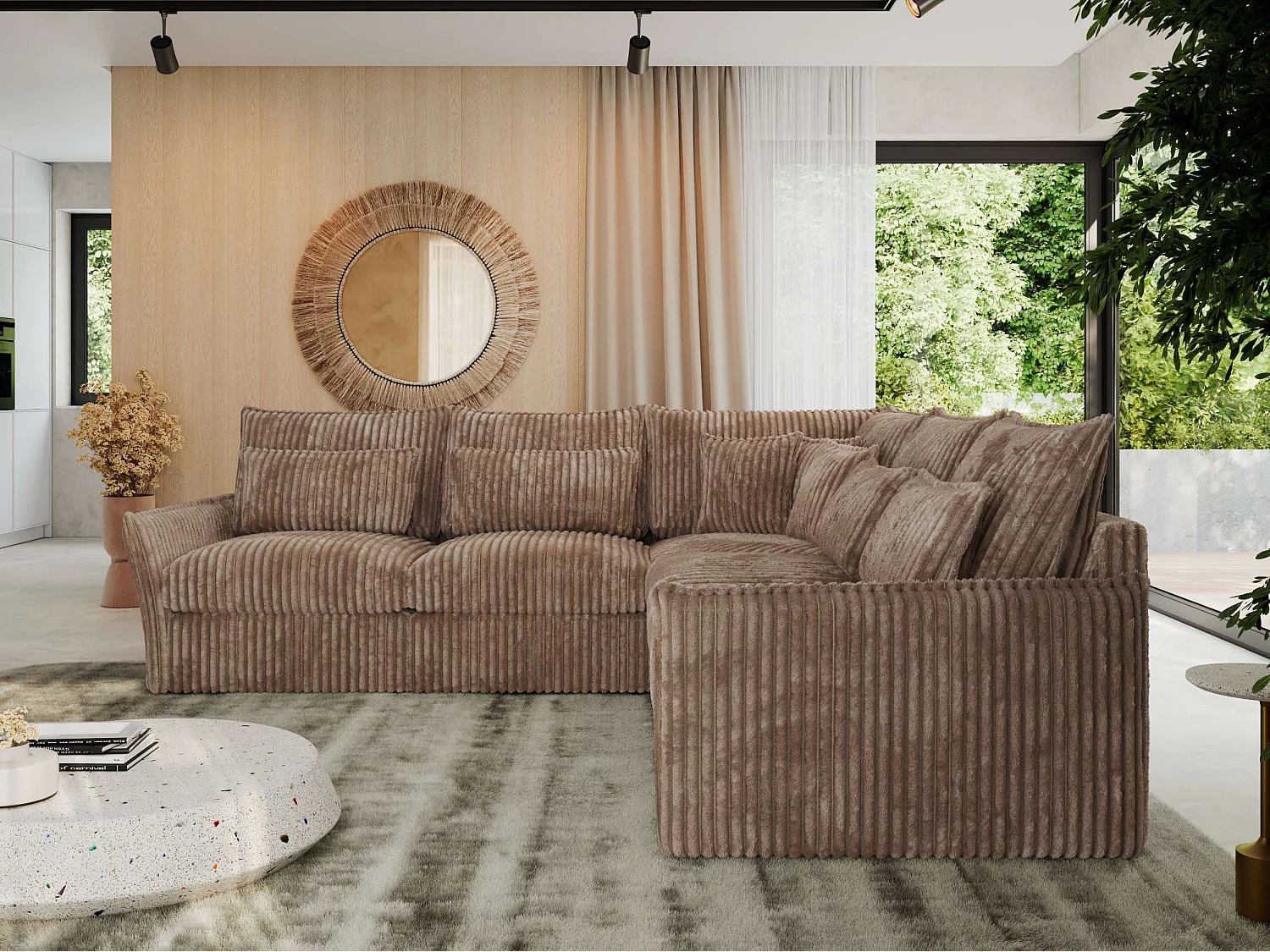 Ecksofa VERSO - modulare L-förmige Ecke, lose Kissen, Wohnlandschaft - Braun Cord