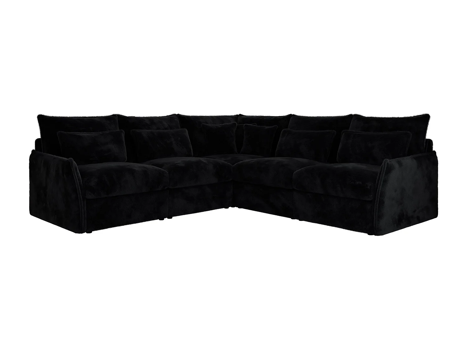 Ecksofa VERSO - modulare L-förmige Ecke, lose Kissen, Wohnlandschaft - Schwarz Plüsch