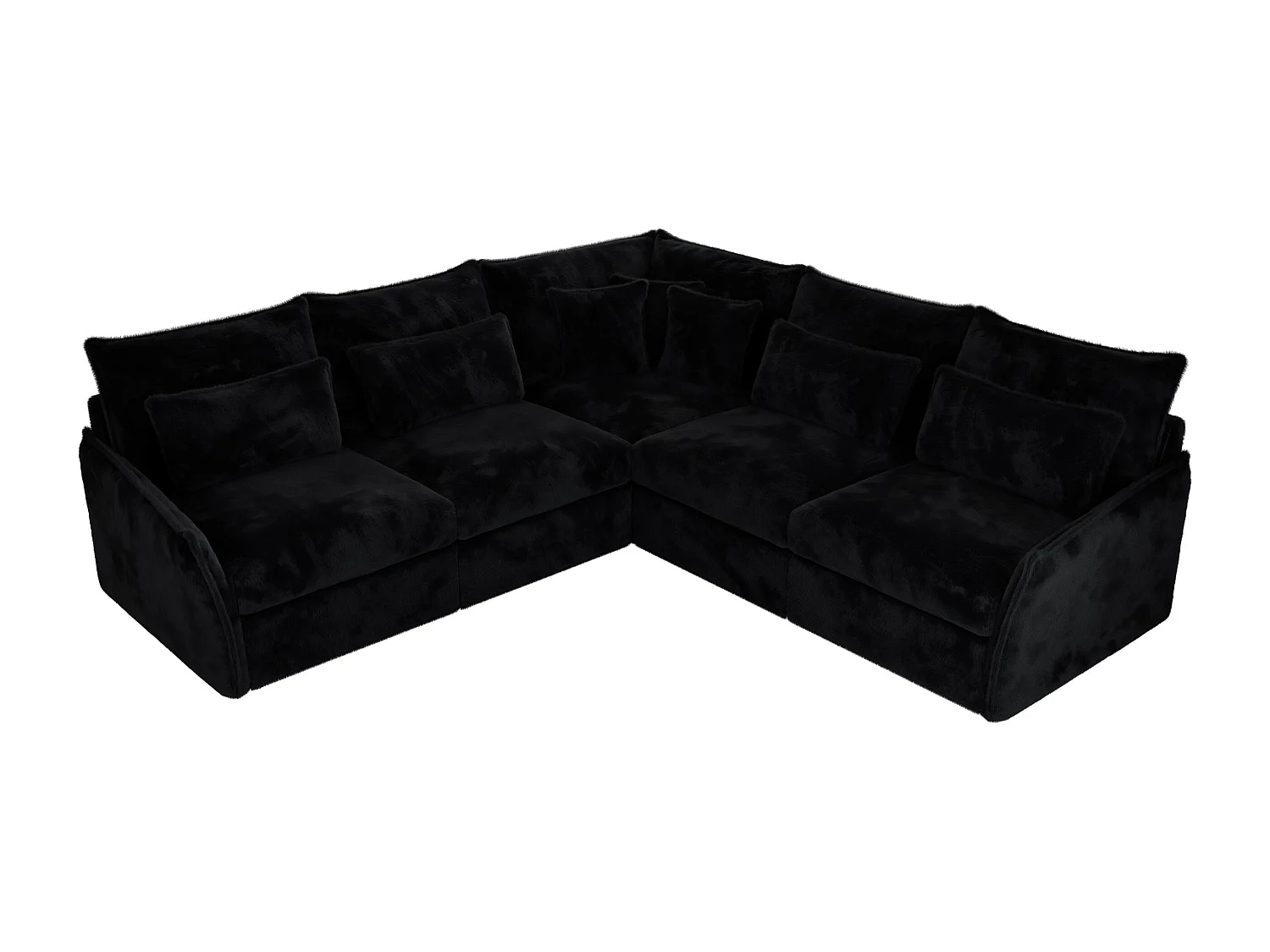 Ecksofa VERSO - modulare L-förmige Ecke, lose Kissen, Wohnlandschaft - Schwarz Plüsch