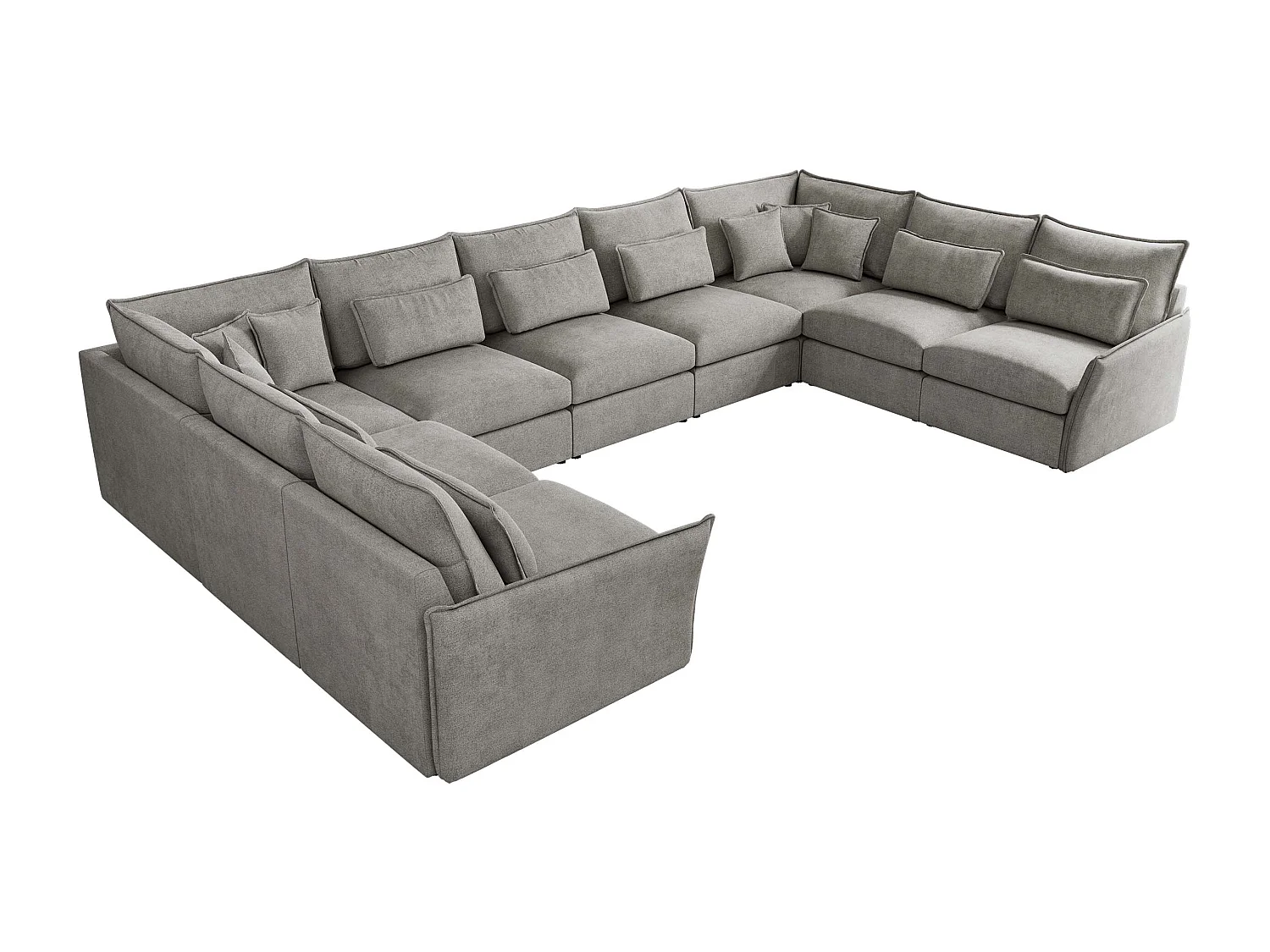 Ecksofa VERSO U9M - XXL Wohnlandschaft Ecke, modulare, Armlehnen und lose Kissen - Hellgrau Strukture