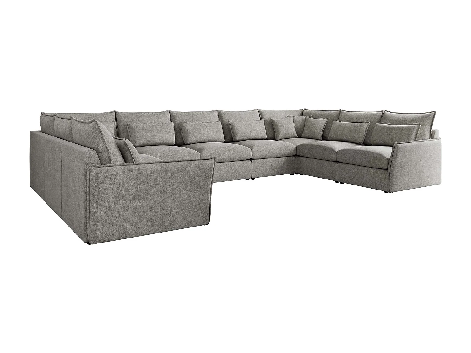 Ecksofa VERSO U9M - XXL Wohnlandschaft Ecke, modulare, Armlehnen und lose Kissen - Hellgrau Strukture