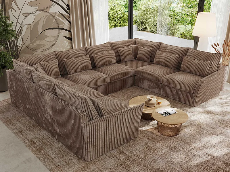 Ecksofa VERSO U8M - modulare U-förmige Ecke mit Armlehnen, Wohnlandschaft, Ecksofa XXL, lose Kissen - Braun Cord