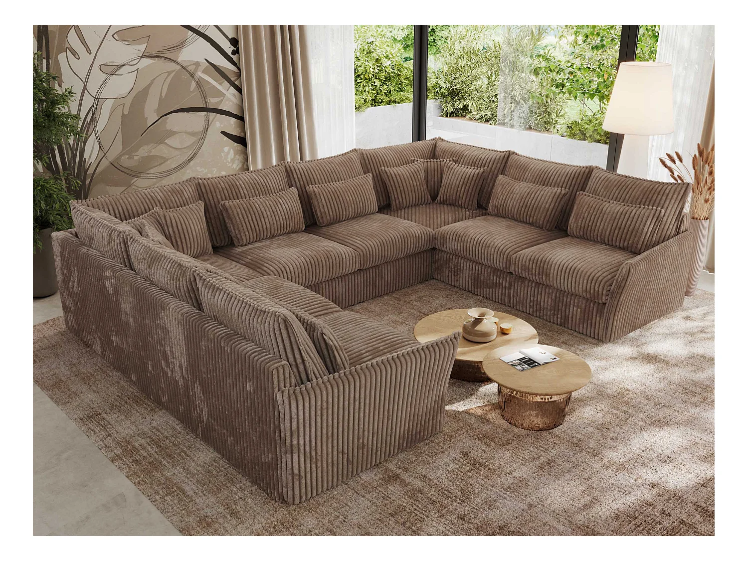 Ecksofa VERSO U8M - modulare U-förmige Ecke mit Armlehnen, Wohnlandschaft, Ecksofa XXL, lose Kissen - Braun Cord