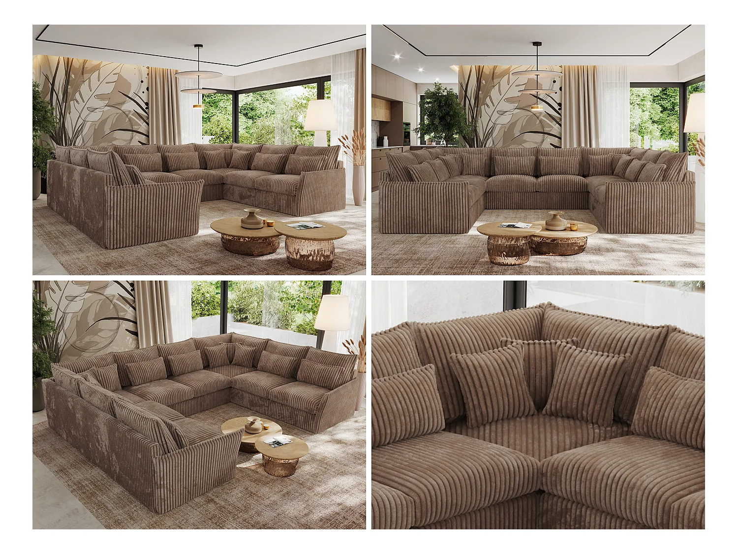 Ecksofa VERSO U8M - modulare U-förmige Ecke mit Armlehnen, Wohnlandschaft, Ecksofa XXL, lose Kissen - Braun Cord