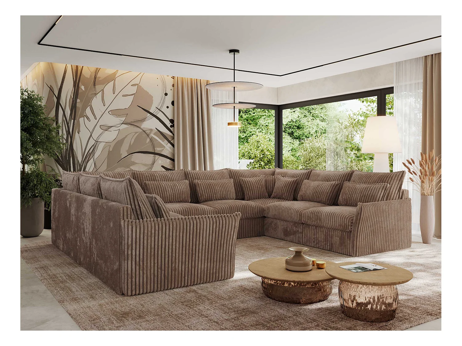 Ecksofa VERSO U8M - modulare U-förmige Ecke mit Armlehnen, Wohnlandschaft, Ecksofa XXL, lose Kissen - Braun Cord