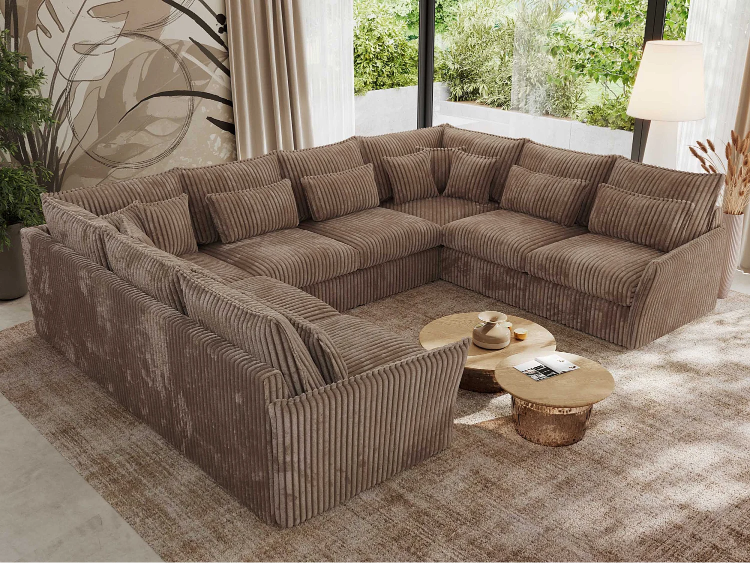 Ecksofa VERSO U8M - modulare U-förmige Ecke mit Armlehnen, Wohnlandschaft, Ecksofa XXL, lose Kissen - Braun Cord