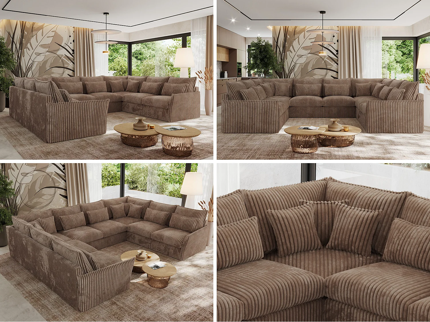 Ecksofa VERSO U8M - modulare U-förmige Ecke mit Armlehnen, Wohnlandschaft, Ecksofa XXL, lose Kissen - Braun Cord