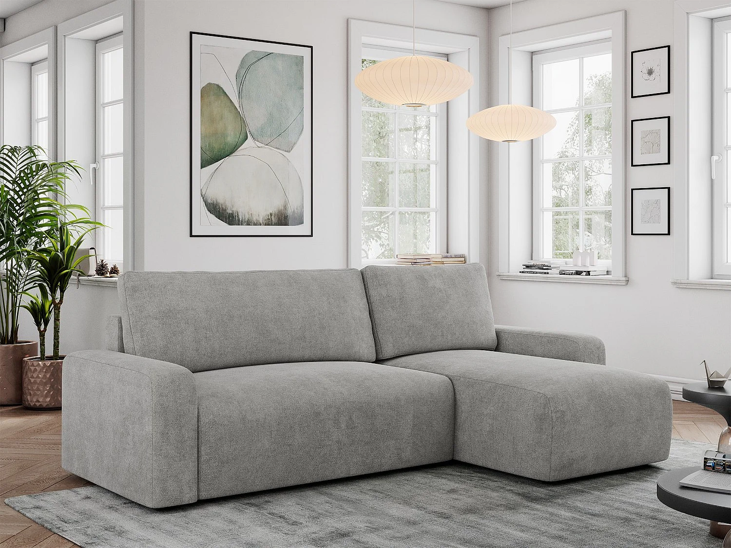 Ecksofa ARGOS - mit Schlaffunktion, Sofa mit armlehnen, Bettkasten, 3-Sitzer Sofa - Hellgrau Stukture