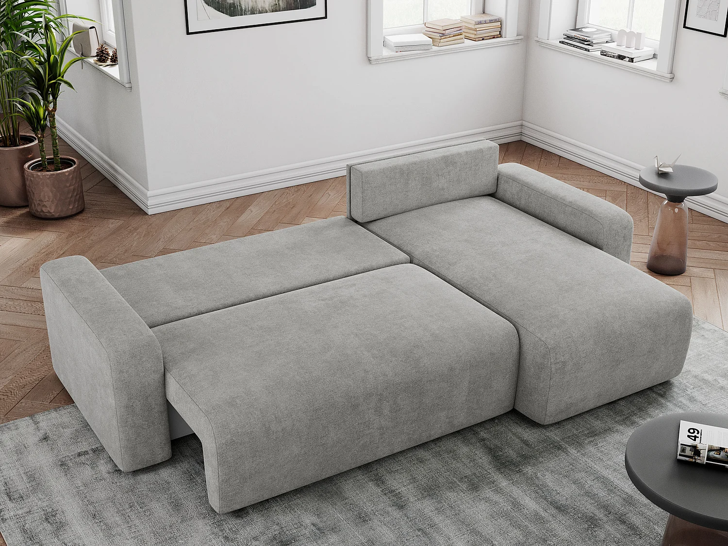 Ecksofa ARGOS - mit Schlaffunktion, Sofa mit armlehnen, Bettkasten, 3-Sitzer Sofa - Hellgrau Stukture
