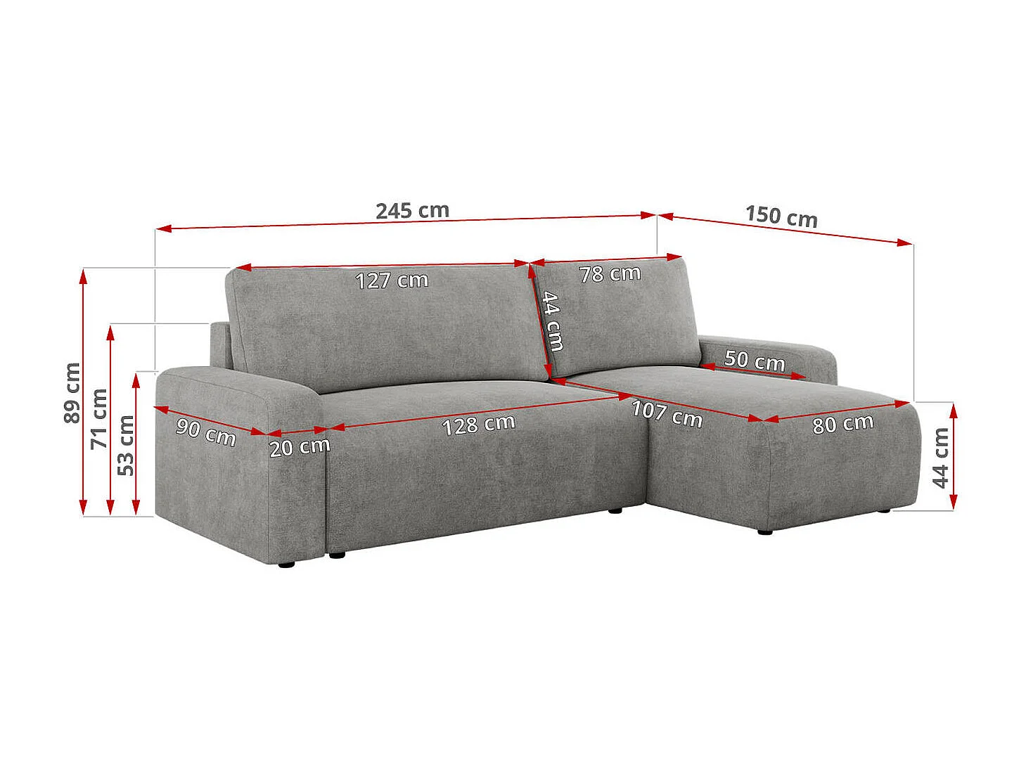 Ecksofa ARGOS - mit Schlaffunktion, Sofa mit armlehnen, Bettkasten, 3-Sitzer Sofa - Hellgrau Stukture