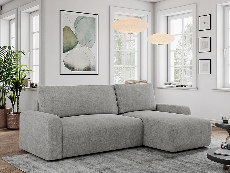 Ecksofa ARGOS - mit Schlaffunktion, Sofa mit armlehnen, Bettkasten, 3-Sitzer Sofa - Hellgrau Stukture