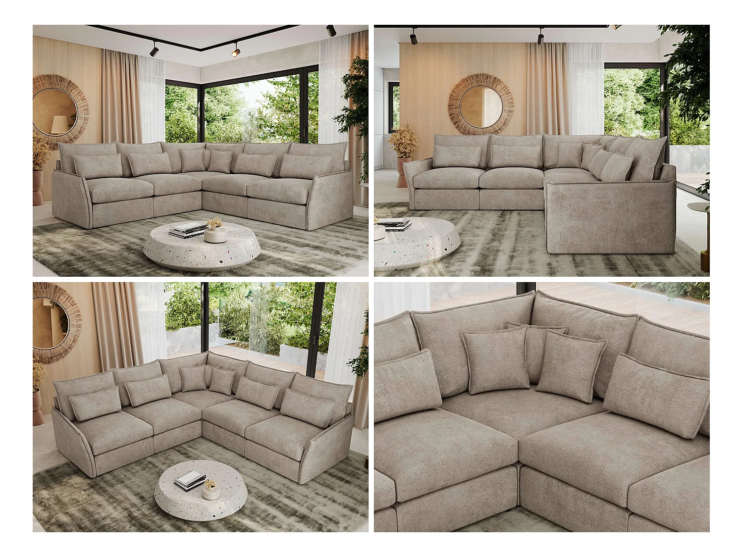 Ecksofa VERSO - modulare L-förmige Ecke, lose Kissen, Wohnlandschaft - Beige Struktur