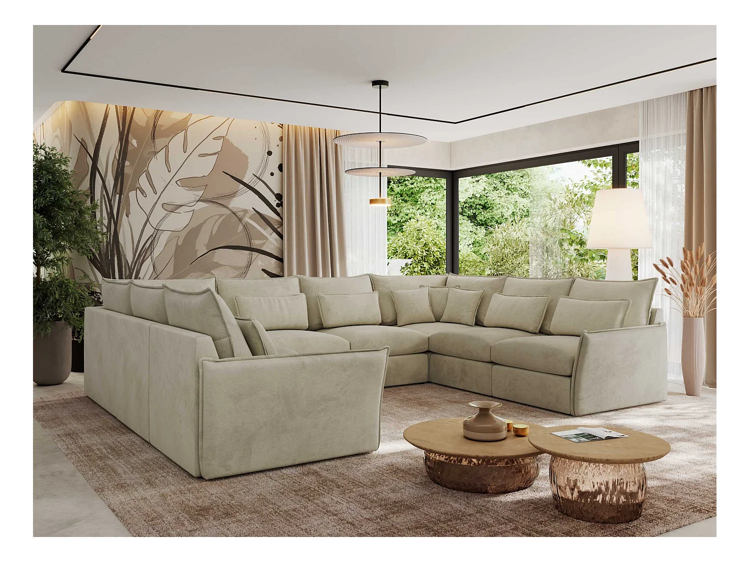 Ecksofa VERSO U8M - modulare U-förmige Ecke mit Armlehnen, Wohnlandschaft, Ecksofa XXL, lose Kissen - Beige Velvet