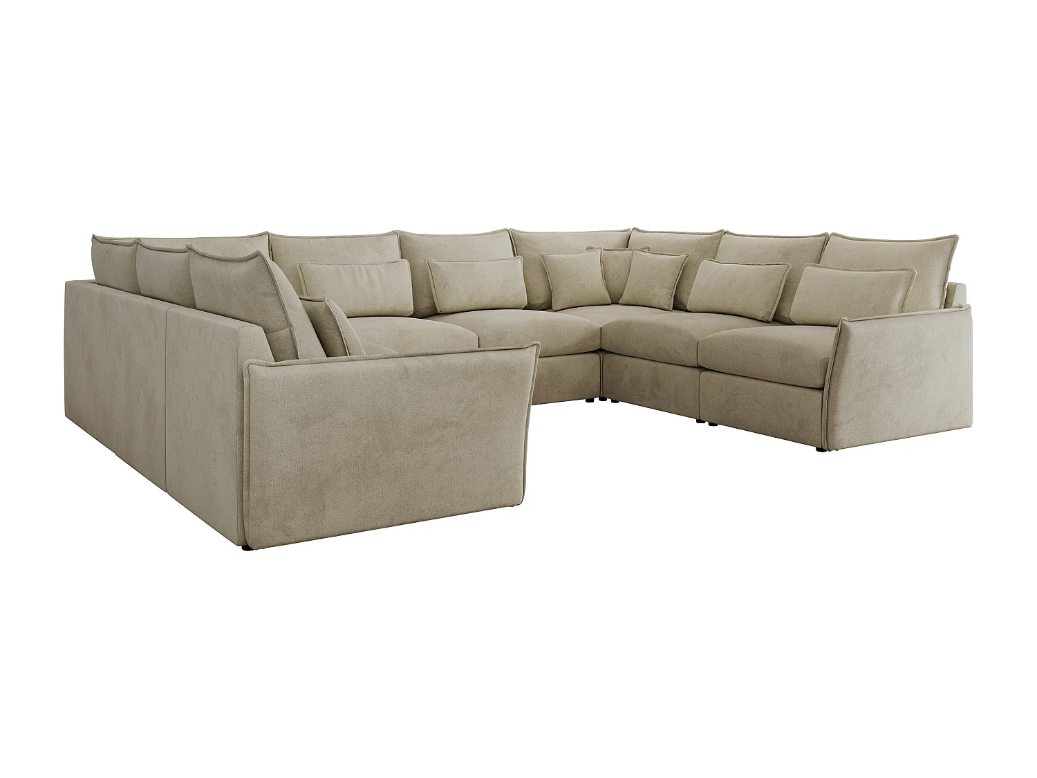 Ecksofa VERSO U8M - modulare U-förmige Ecke mit Armlehnen, Wohnlandschaft, Ecksofa XXL, lose Kissen - Beige Velvet