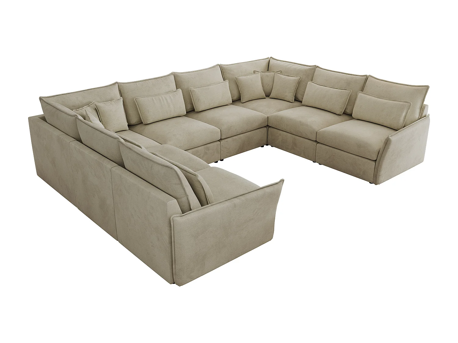Ecksofa VERSO U8M - modulare U-förmige Ecke mit Armlehnen, Wohnlandschaft, Ecksofa XXL, lose Kissen - Beige Velvet