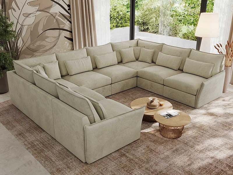 Ecksofa VERSO U8M - modulare U-förmige Ecke mit Armlehnen, Wohnlandschaft, Ecksofa XXL, lose Kissen - Beige Velvet