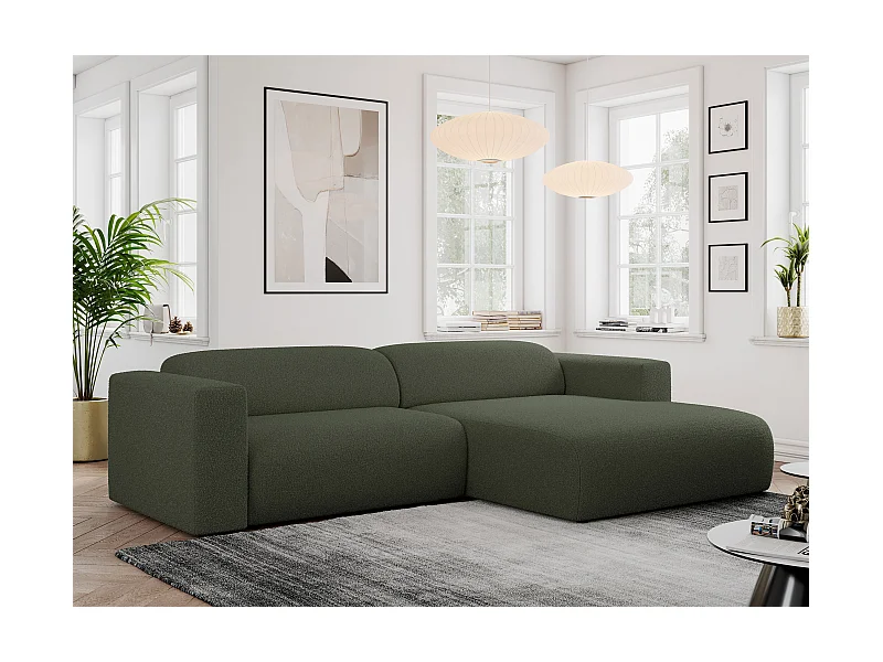 Ecksofa PASADENA - mit Armlehnen, Wohnlandschaft, freistehendes Sofa, große Ecke - Grün Boucle - Ecke Rechts