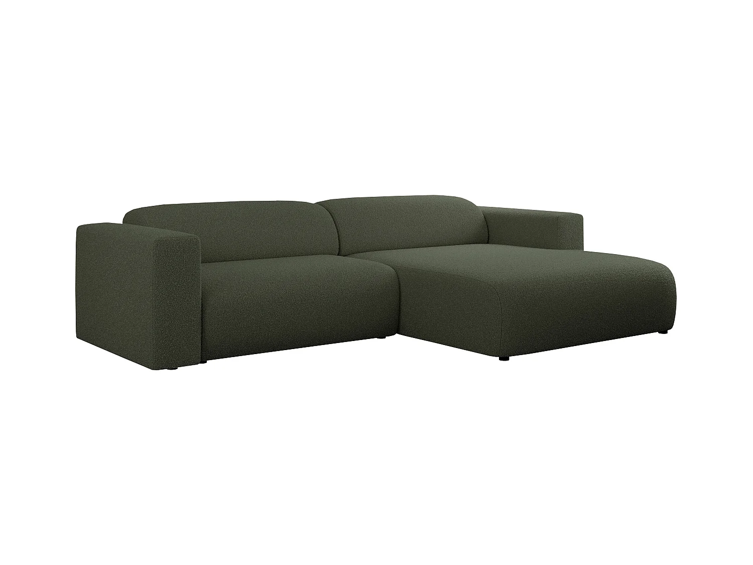 Ecksofa PASADENA - mit Armlehnen, Wohnlandschaft, freistehendes Sofa, große Ecke - Grün Boucle - Ecke Rechts