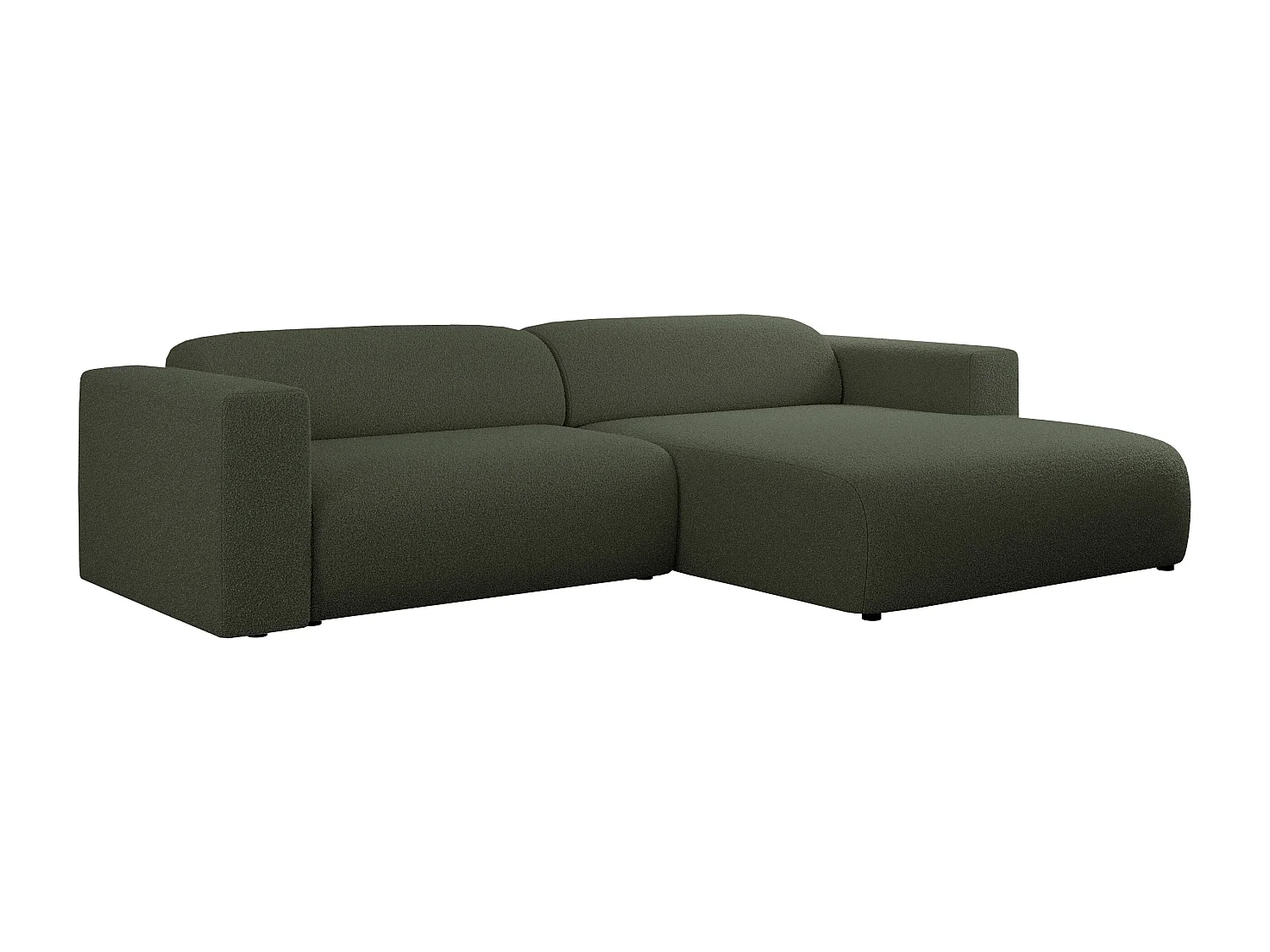 Ecksofa PASADENA - mit Armlehnen, Wohnlandschaft, freistehendes Sofa, große Ecke - Grün Boucle - Ecke Rechts