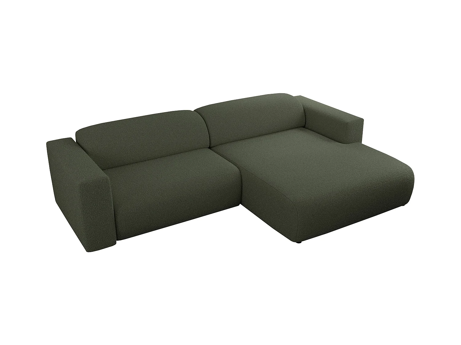 Ecksofa PASADENA - mit Armlehnen, Wohnlandschaft, freistehendes Sofa, große Ecke - Grün Boucle - Ecke Rechts