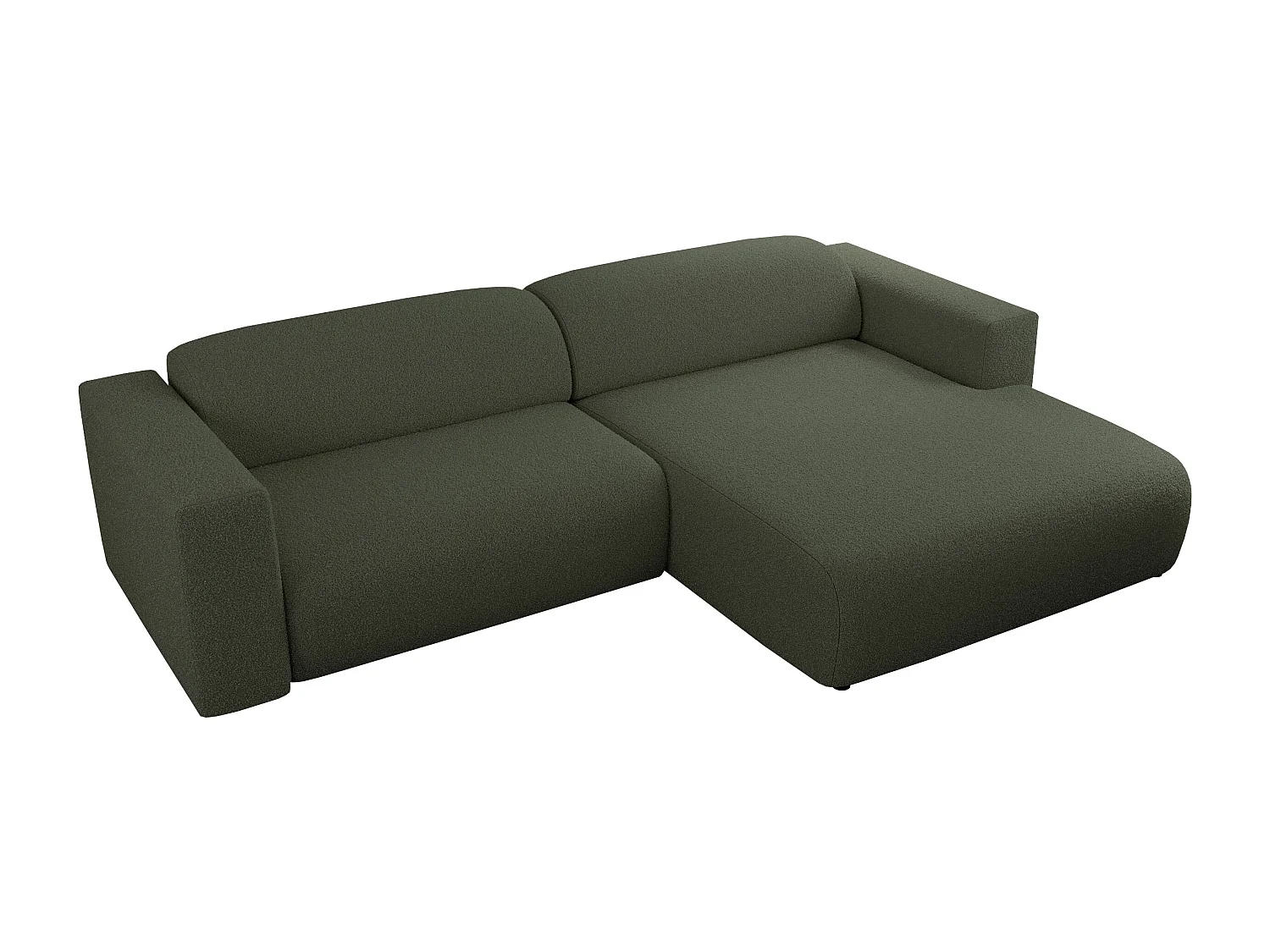 Ecksofa PASADENA - mit Armlehnen, Wohnlandschaft, freistehendes Sofa, große Ecke - Grün Boucle - Ecke Rechts
