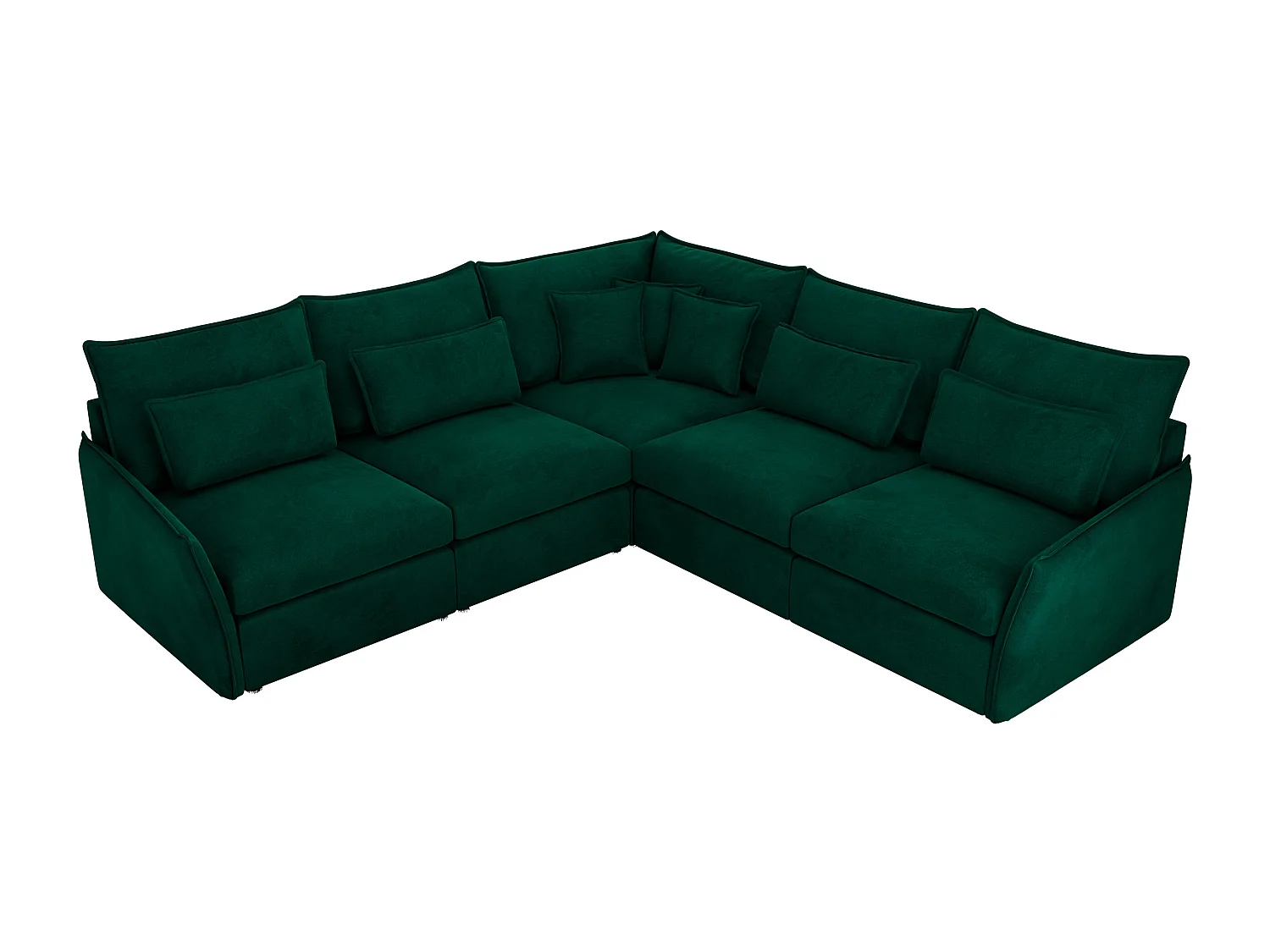 Ecksofa VERSO - modulare L-förmige Ecke, lose Kissen, Wohnlandschaft - Dunkelgrün Velvet