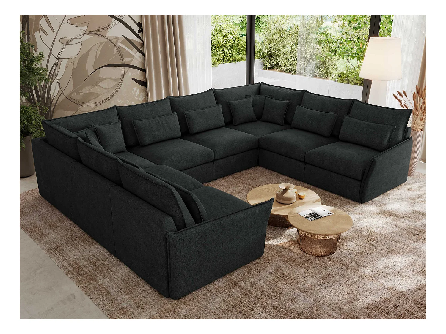 Ecksofa VERSO U8M - modulare U-förmige Ecke mit Armlehnen, Wohnlandschaft, Ecksofa XXL, lose Kissen - Dunkelgrau Struktur