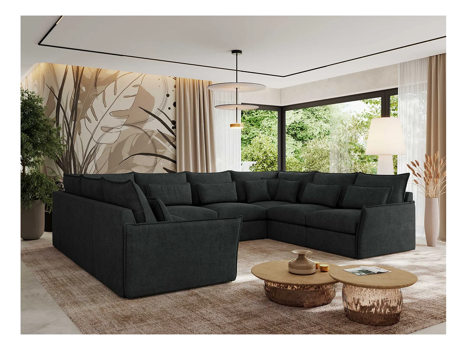 Ecksofa VERSO U8M - modulare U-förmige Ecke mit Armlehnen, Wohnlandschaft, Ecksofa XXL, lose Kissen - Dunkelgrau Struktur