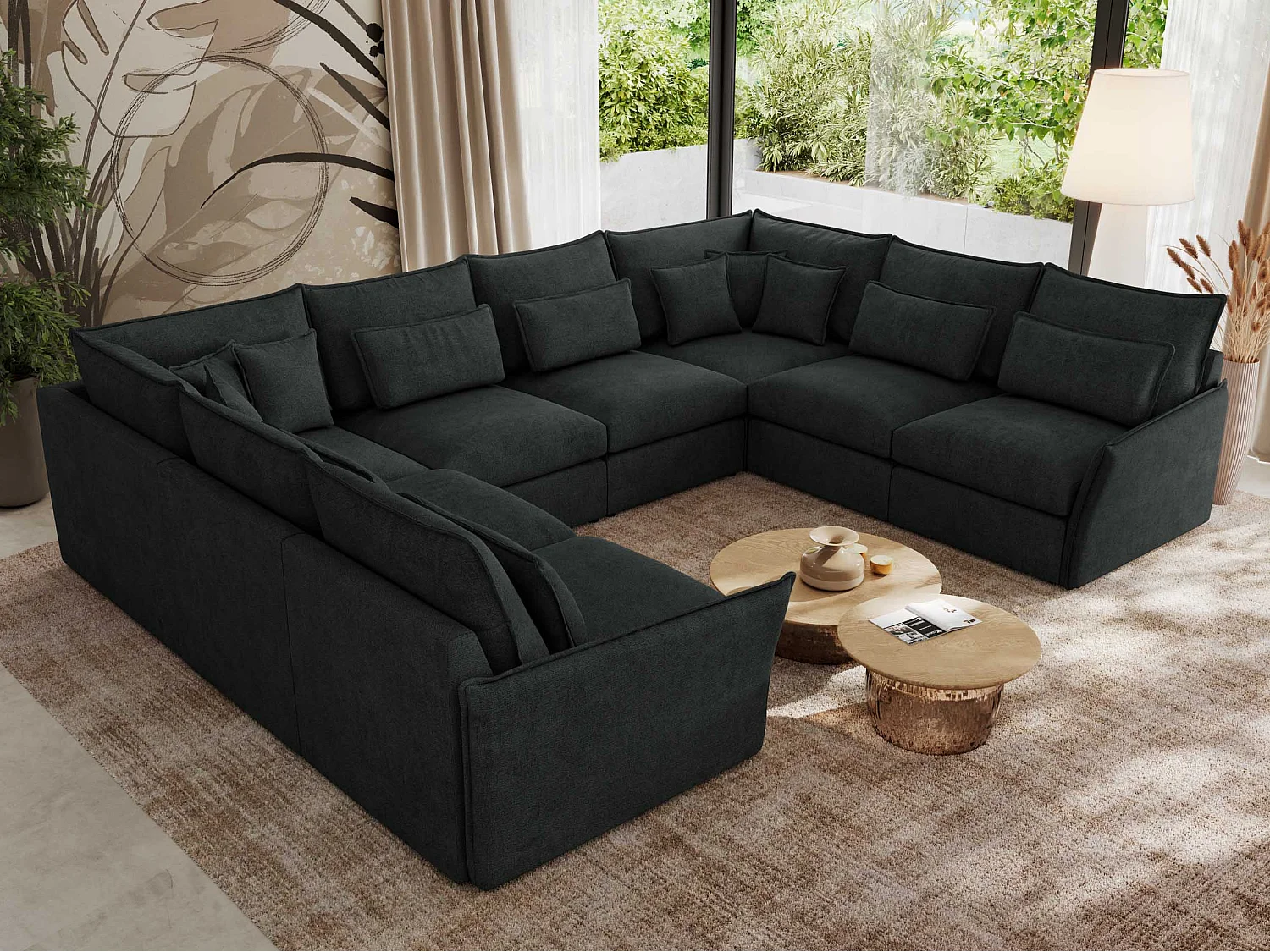 Ecksofa VERSO U8M - modulare U-förmige Ecke mit Armlehnen, Wohnlandschaft, Ecksofa XXL, lose Kissen - Dunkelgrau Struktur