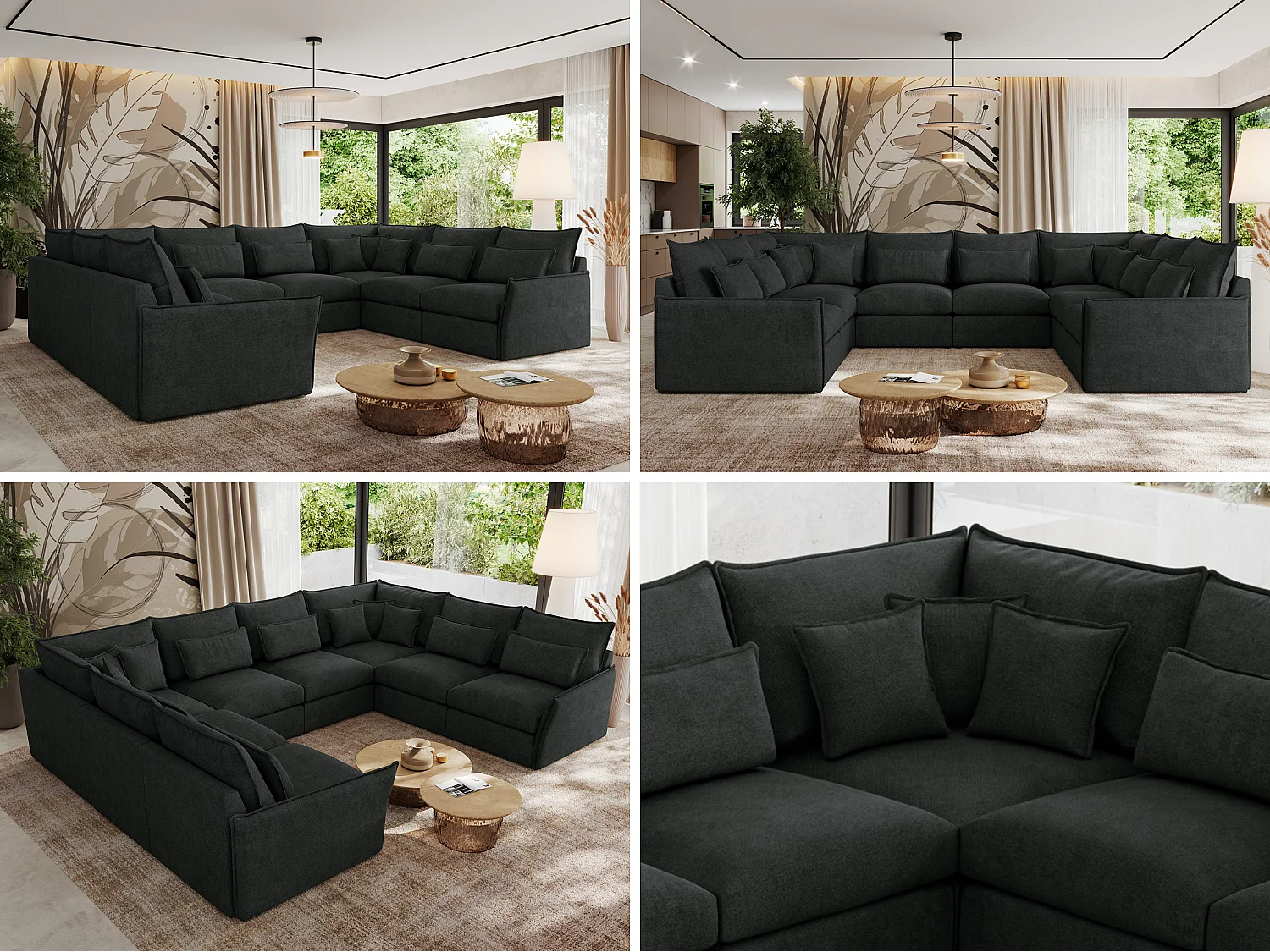 Ecksofa VERSO U8M - modulare U-förmige Ecke mit Armlehnen, Wohnlandschaft, Ecksofa XXL, lose Kissen - Dunkelgrau Struktur