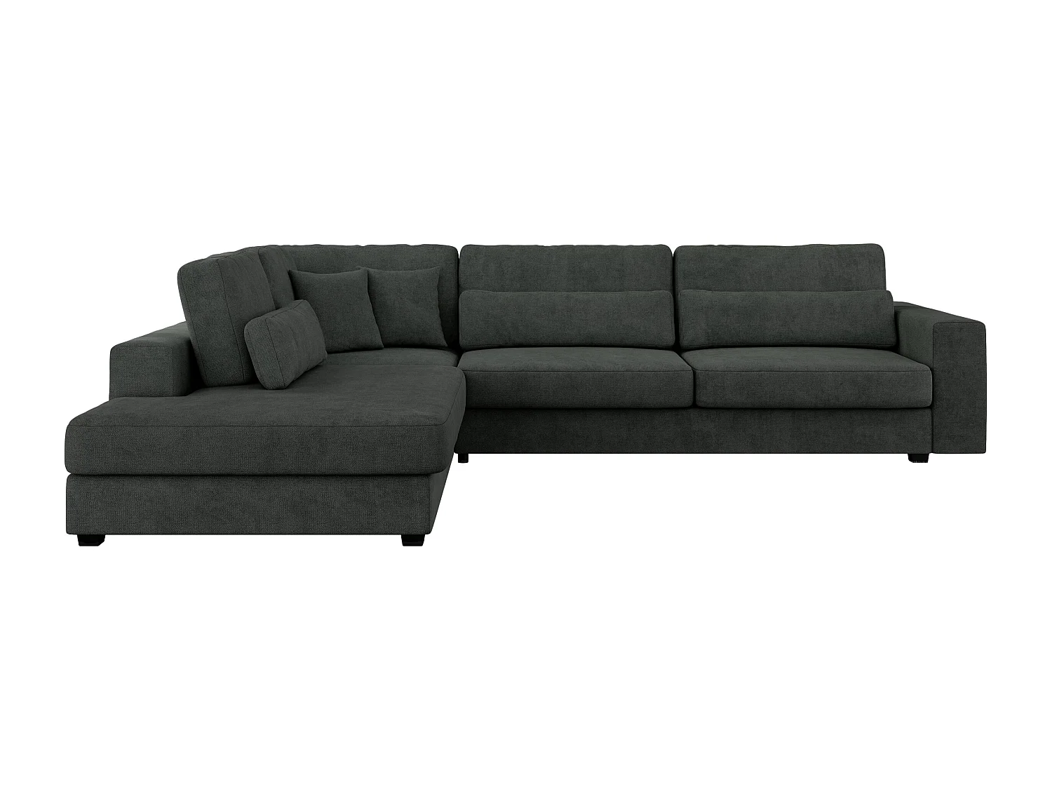 Ecksofa SAVONA - mit Armlehnen, lose Kissen, große L-förmige Ecke, Wohnlandschaft - Dunkelgrau Strukture - Ecke Links