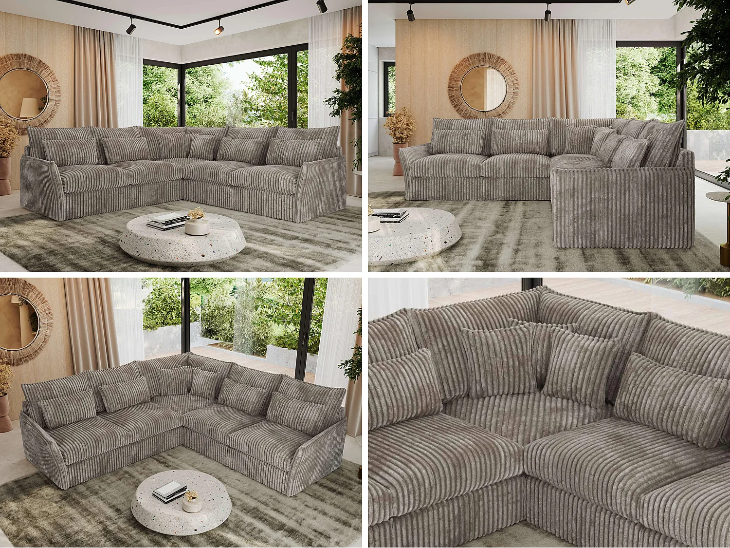 Ecksofa VERSO - modulare L-förmige Ecke, lose Kissen, Wohnlandschaft - Hellbraun Cord