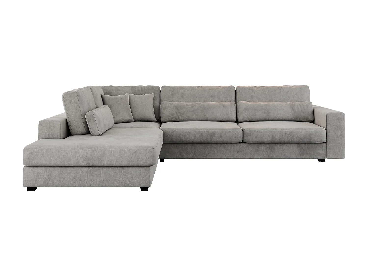 Ecksofa SAVONA - mit Armlehnen, lose Kissen, große L-förmige Ecke, Wohnlandschaft - Hellgrau Velvet - Ecke Links