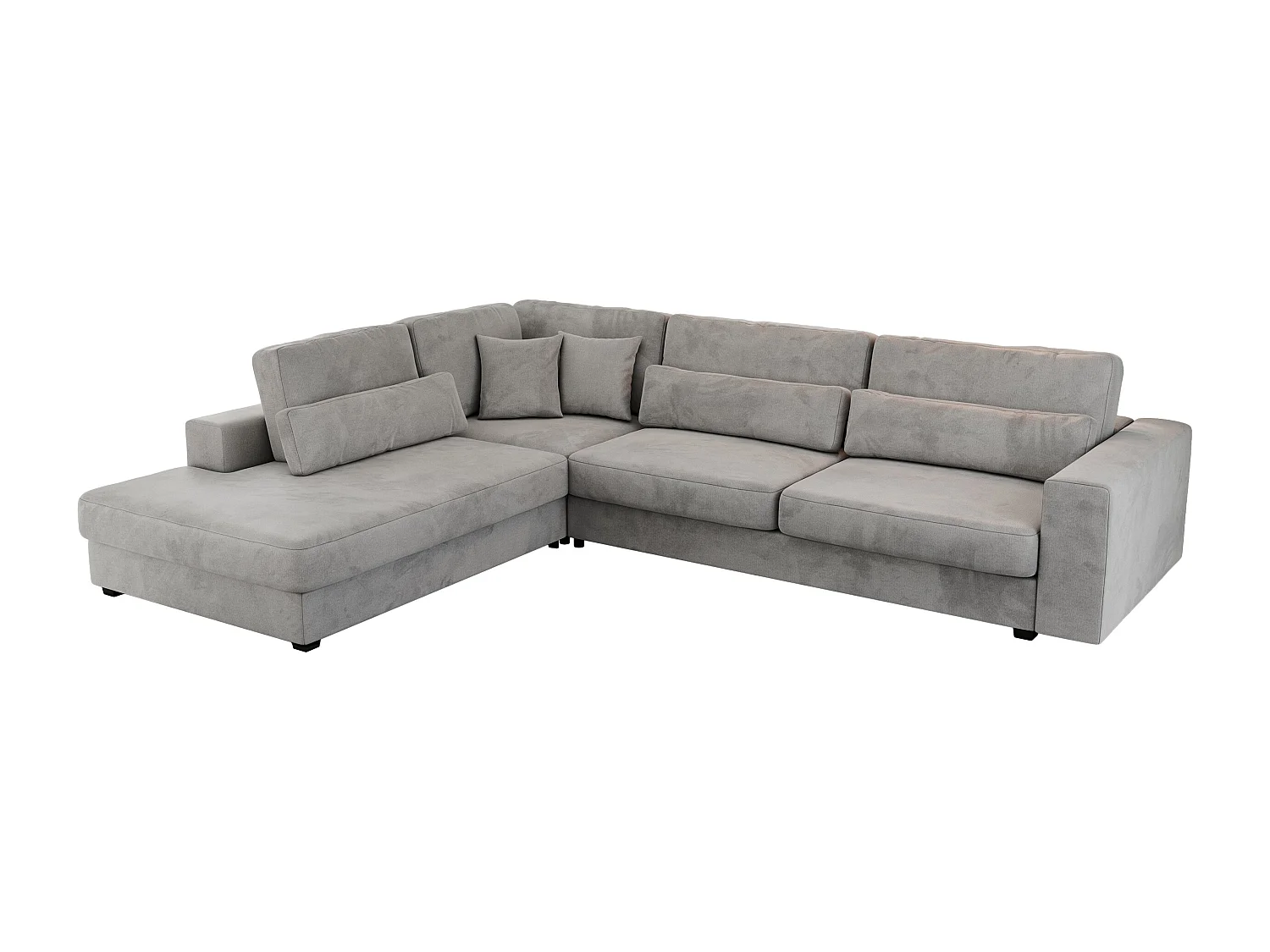 Ecksofa SAVONA - mit Armlehnen, lose Kissen, große L-förmige Ecke, Wohnlandschaft - Hellgrau Velvet - Ecke Links