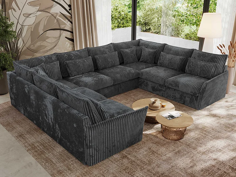 Ecksofa VERSO U8M - modulare U-förmige Ecke mit Armlehnen, Wohnlandschaft, Ecksofa XXL, lose Kissen - Dunkelgrau Cord